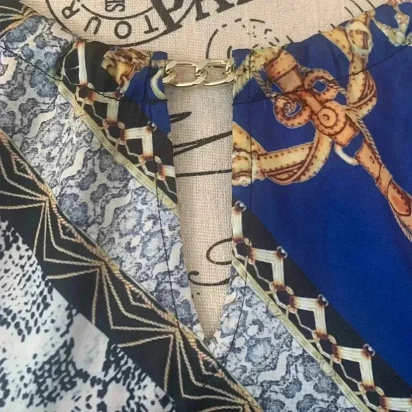 I.N.C Satin Blue Blouse Top Women’s XL Extra Large Sleeveless w/ Chain Detail - Picture 3 of 7